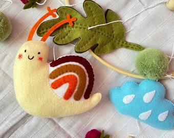 Snail and Raspberry Baby Mobile – Forest Nursery Decor - Rainbow, Clouds, Daisies Crib Mobile - Summer Baby Shower Gift