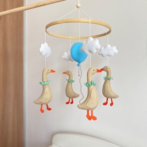 Duck Nursery Mobile Goose Baby Mobile Air Balloon with Clouds Mobile Crib Mobile Goose Baby Shower Duck Baby Shower Felt Goose image 1