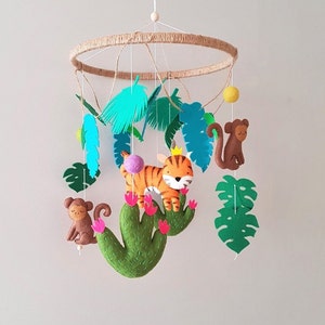 Jungle Baby Mobile Animals Jungle Mobile Tropical Animals Baby Mobile Safari Nursery Mobile Tiger, Monkey, Lianas, Cactus image 1