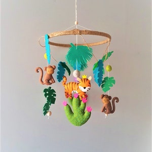 Jungle Baby Mobile Animals Jungle Mobile Tropical Animals Baby Mobile Safari Nursery Mobile Tiger, Monkey, Lianas, Cactus image 2