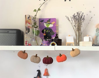 Hand Stitched Felt Pumpkin Garland - Halloween Autumn Decoration