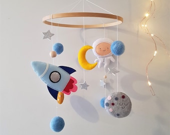 Space Nursery Mobile – Rocket, Moon, Astronaut, Stars – Baby Shower Gift