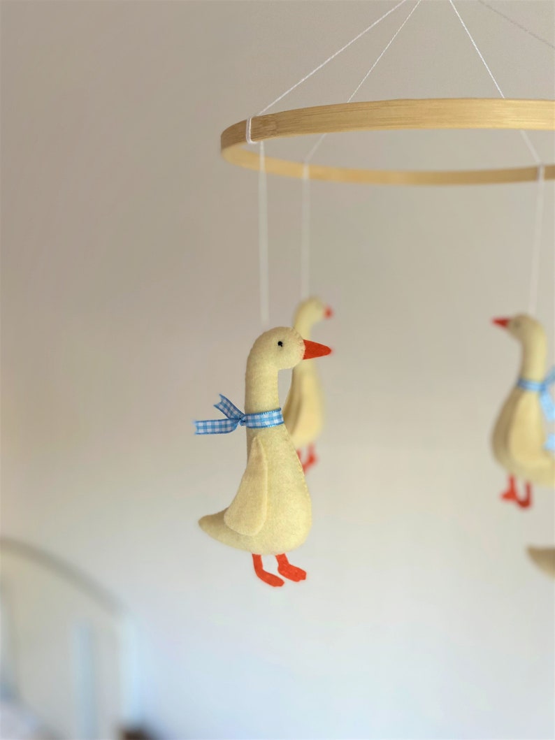 Duck Nursery Baby Mobile Goose Blue Ribbon Baby Mobile Boys Crib Mobile Goose Baby Shower Felt Goose image 6