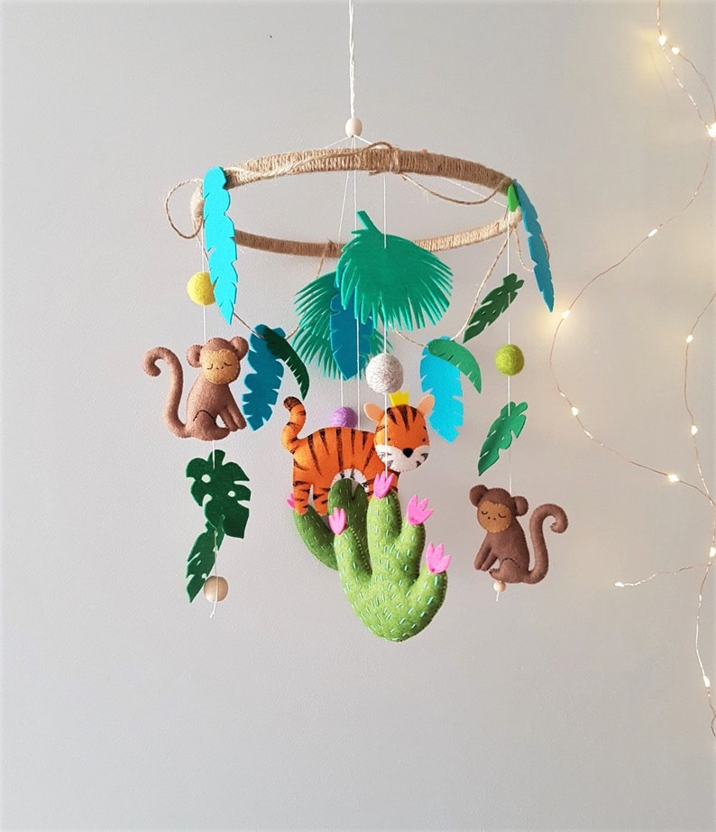 Jungle Baby Mobile Animals Jungle Mobile Tropical Animals Baby Mobile Safari Nursery Mobile Tiger, Monkey, Lianas, Cactus image 8