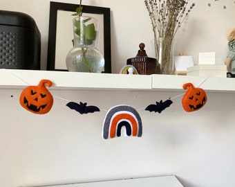 Halloween Garland - Felt Garland Pumpkin, Bat, Rainbow - Halloween decor - Felt Decoration - Halloween Banner