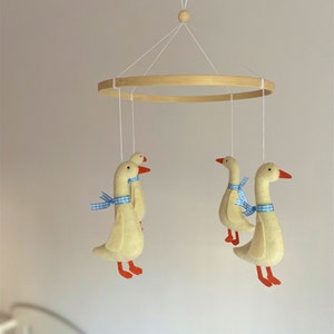 Duck Nursery Baby Mobile Goose Blue Ribbon Baby Mobile Boys Crib Mobile Goose Baby Shower Felt Goose image 4