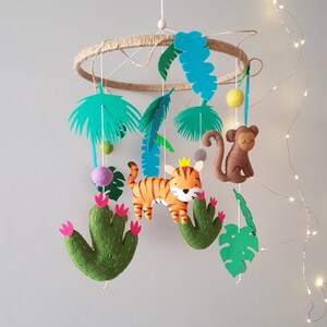 Jungle Baby Mobile Animals Jungle Mobile Tropical Animals Baby Mobile Safari Nursery Mobile Tiger, Monkey, Lianas, Cactus image 6