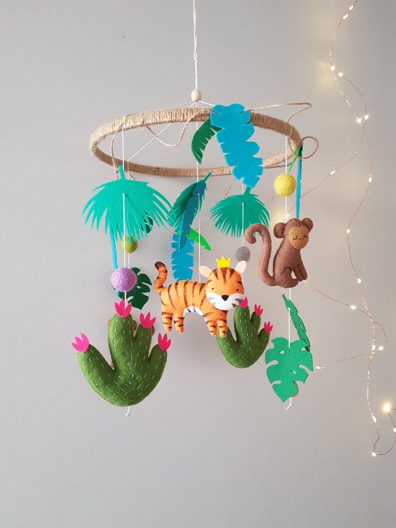 Jungle Baby Mobile Animals Jungle Mobile Tropical Animals Baby Mobile Safari Nursery Mobile Tiger, Monkey, Lianas, Cactus image 6