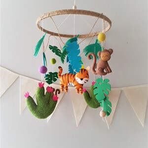 Jungle Baby Mobile Animals Jungle Mobile Tropical Animals Baby Mobile Safari Nursery Mobile Tiger, Monkey, Lianas, Cactus image 3