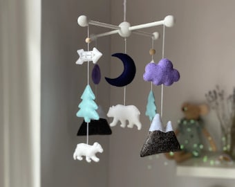 Bear Family Nursery Mobile , Adventure Nursery Bear Trail , Woodland Bear Mobile , Mobiles for Baby Boys Woodland, Mountains Mobile