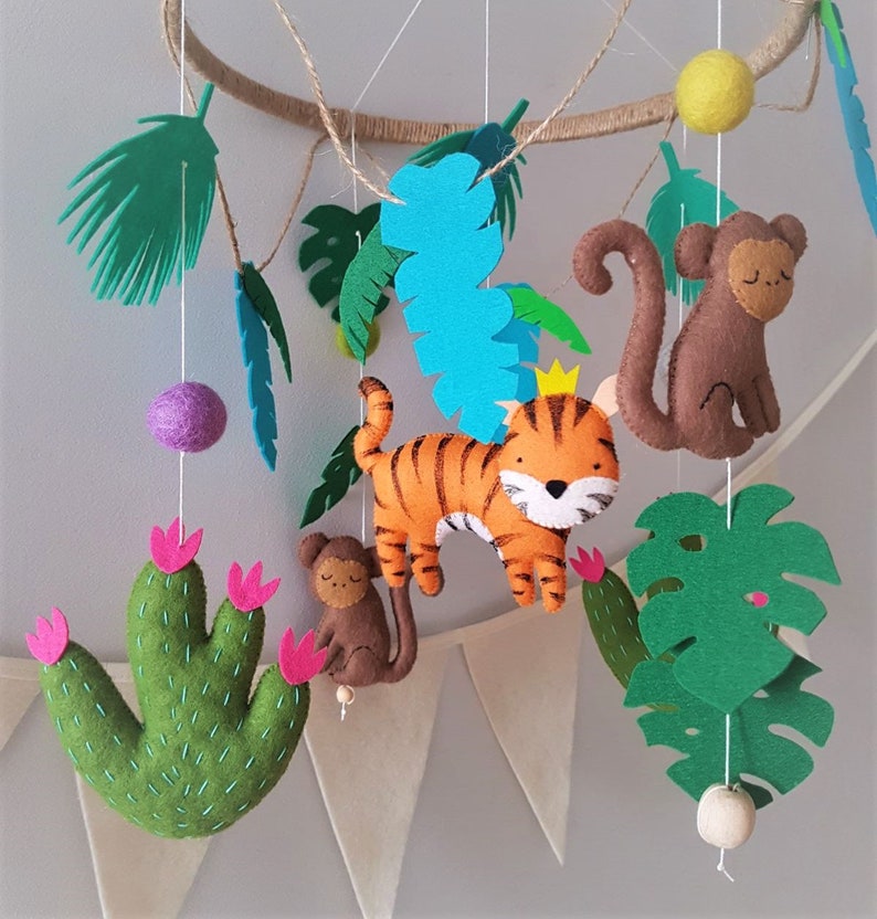 Jungle Baby Mobile Animals Jungle Mobile Tropical Animals Baby Mobile Safari Nursery Mobile Tiger, Monkey, Lianas, Cactus image 5