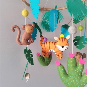 Jungle Baby Mobile Animals Jungle Mobile Tropical Animals Baby Mobile Safari Nursery Mobile Tiger, Monkey, Lianas, Cactus image 7