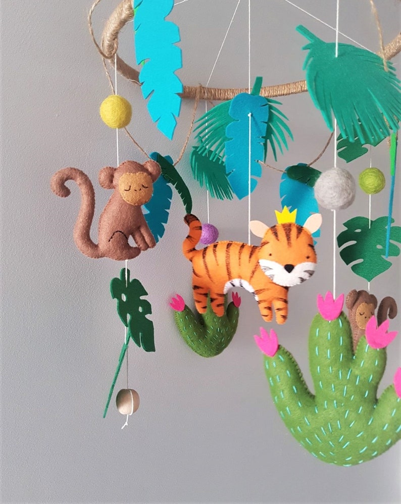 Jungle Baby Mobile Animals Jungle Mobile Tropical Animals Baby Mobile Safari Nursery Mobile Tiger, Monkey, Lianas, Cactus image 7