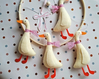 Duck Nursery - Baby Mobile Goose Rose/Pink Ribbon - Neutral Nursery Decor - Crib Mobile Handmade - Geese Baby Shower Boys/Girls - Felt Goose