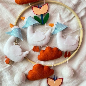 Boho Nursery - Baby Mobile Geese - Terracotta Nursery Decor - Farm Mobile - Felt Goose - Goose Baby Shower - Baby Crib Mobile