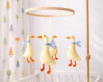 Whimsical Goose Baby Mobile – Duck Nursery Decor, Blue Ribbon Nursery Decor, Baby Shower Gift