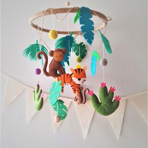 Jungle Baby Mobile Animals Jungle Mobile Tropical Animals Baby Mobile Safari Nursery Mobile Tiger, Monkey, Lianas, Cactus image 4