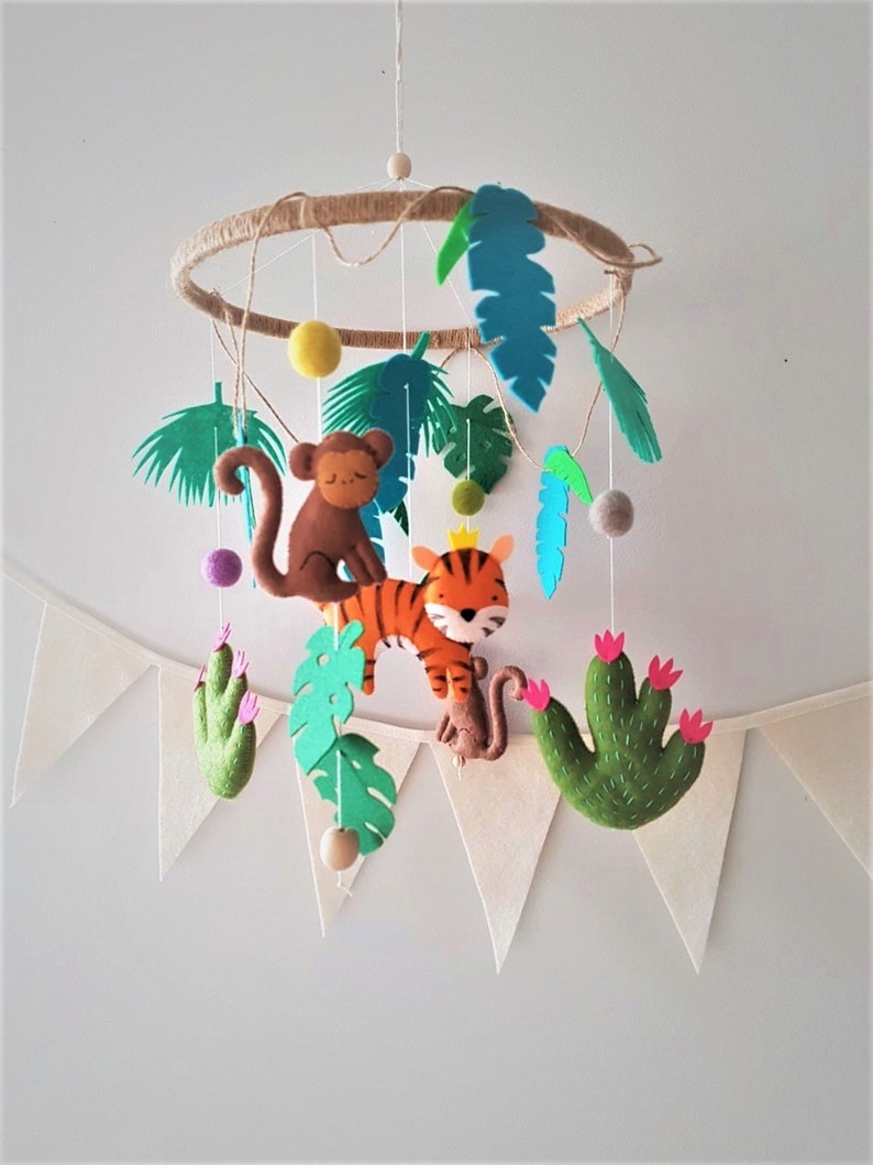 Jungle Baby Mobile Animals Jungle Mobile Tropical Animals Baby Mobile Safari Nursery Mobile Tiger, Monkey, Lianas, Cactus image 4