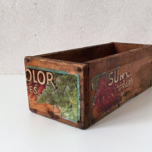 Vintage Wooden Box with Original Grapes Label, Borrego Farms Wood Bin