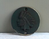 Native American Iron Disk, Western Rustic Door Emblem, Indian Chief