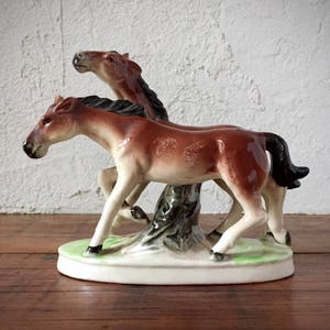 Mid Century porcelain Horses Figurine, Wild Mustang Ponies Sculpture