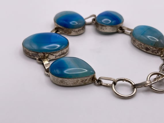 Mid Century Bracelet, Large Blue Oval Stone and S… - image 5