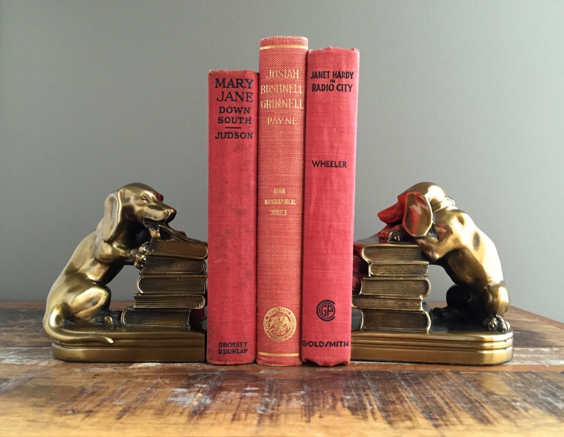 Brass Dog Bookends Dachshund Puppy Bookends Mid Century Etsy