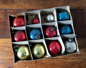 Vintage Christmas Tree Ornaments, Mid Century Ornaments, Glass Ball Ornaments