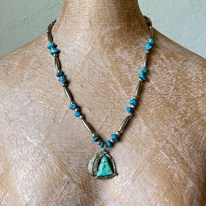 Vintage Turquoise Sterling Silver Necklace: Southwest Triangle Pendant