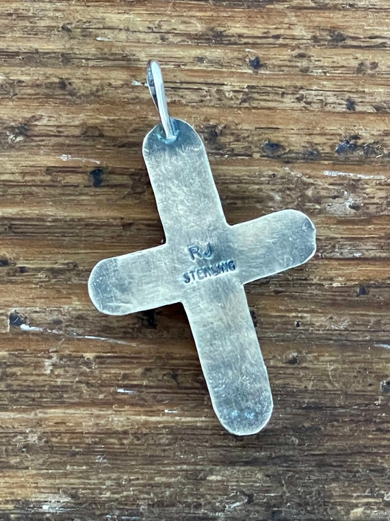 Turquoise and Sterling Silver Cross Pendant with … - image 6