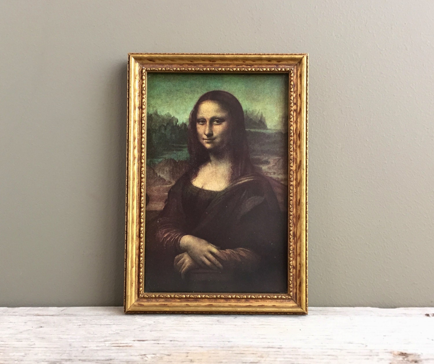 Vintage Mona Lisa Print With Wood Gilded Frame