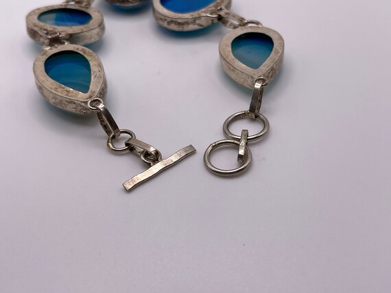 Mid Century Bracelet, Large Blue Oval Stone and S… - image 7
