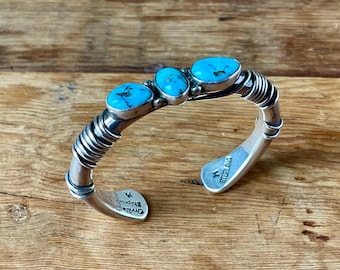 Sterling Navajo Cuff Donny & Dorothy Clark DD Turquoise and Coral