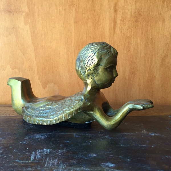 Vintage Brass Cherub Paperweight, Cherub Candleholder, Brass Made in India