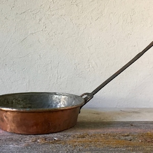 Vintage French Copper Saute Pan, Rustic Farmhouse Copper Pot