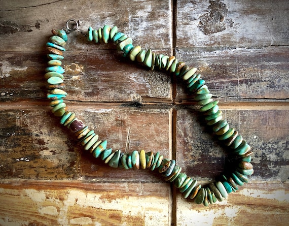 Turquoise Necklace, Chunky Genuine Turquoise, Vint