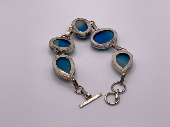 Mid Century Bracelet, Large Blue Oval Stone and S… - image 6