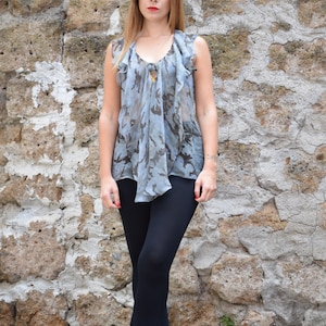 Camouflage grey blouse, silk grey fantasy shirt