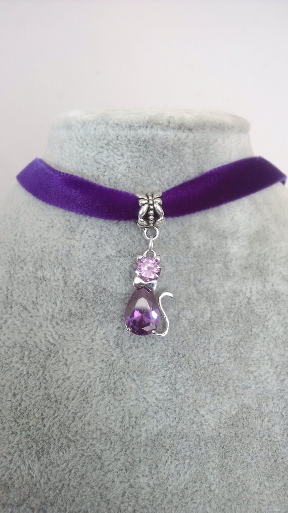 Choker Cat Choker Cat Jewellery Crystal Cat Necklace Etsy UK