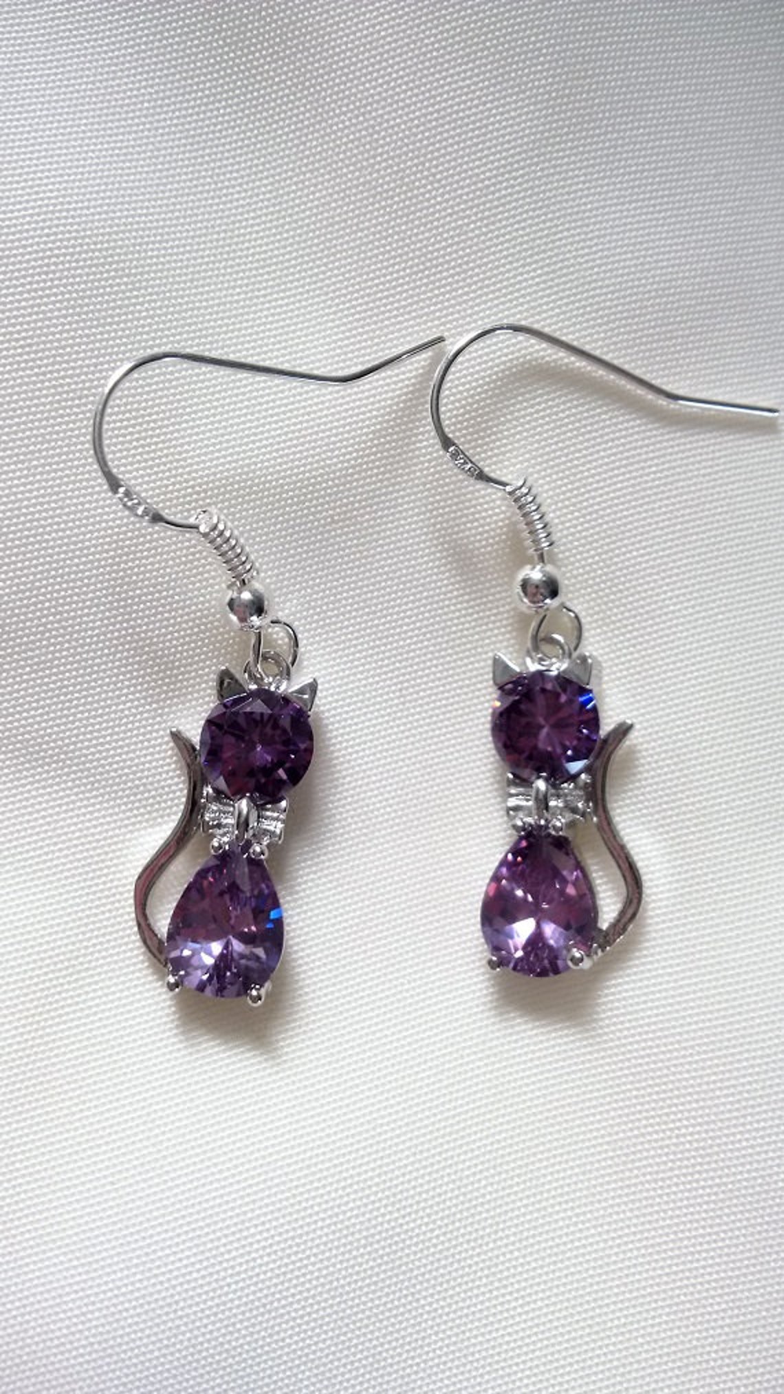 Cat Earrings Crystal Cat Earrings Amethyst Crystal Cat Etsy