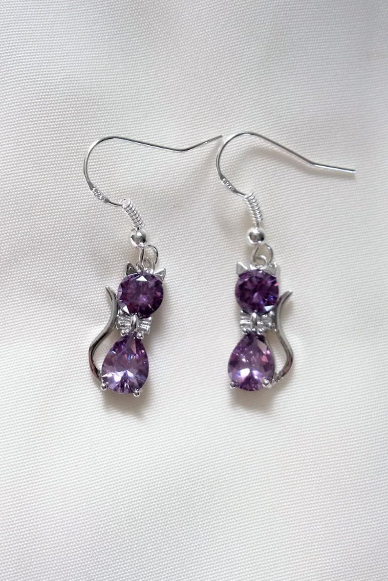 Cat Earrings Crystal Cat Earrings Amethyst Crystal Cat Etsy