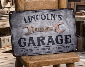 Personalized Garage Workshop Metal Sign, Custom Outdoor Vintage Aluminum Man Cave Decor Gift