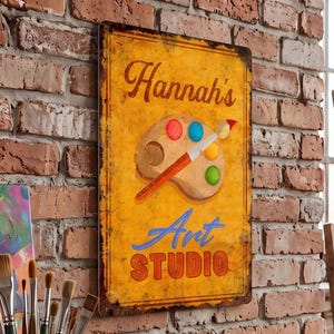 Letrero metálico personalizado para estudio de arte, decoración de pared para taller creativo en aluminio, regalo para profesores