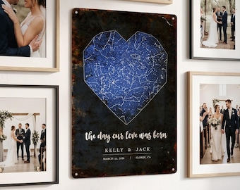 Personalized Heart Star Map Metal Sign, Custom Outdoor Vintage Aluminum Night Sky Decor
