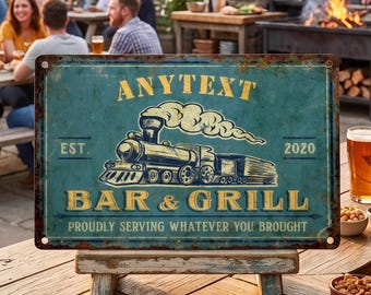 Custom Bar and Grill Sign Aluminum Personalized Outdoor Kitchen Decor Gift