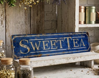 Personalized Sweet Tea Metal Pantry Sign, Custom Vintage Aluminum Kitchen Decor Gifts