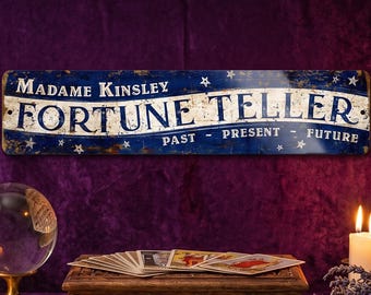 Personalized Fortune Teller Metal Sign, Custom Outdoor Vintage Aluminum Palm Reading Decor
