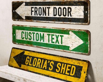 Letrero direccional de metal rústico personalizado: regalo vintage personalizado para decorar la pared