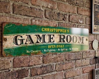 Custom Game Room Sign Aluminum Vintage Personalized Man Cave Decor Gift