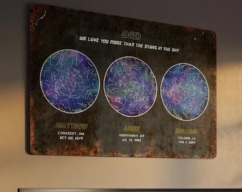 Benutzerdefinierte Sternenkarte Metallschild, personalisierte Konstellation Nachthimmel Kunst Dad Mann Höhle Geschenk